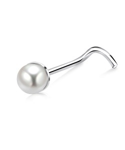 3mm Pearl Silver Curved Nose Stud NSKB-149p